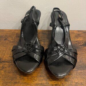 Roberto Del Carlo Black Patent Leather Strappy Wedge Platform
